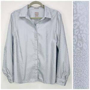 Chico's Leopard Print Button Up Shirt 3/XL Gray Wrinkle Resistant Work Office